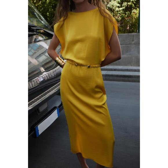 ZARA BELTED SATIN MIDI DRESS - Picture 1 of 8
